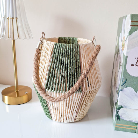 Sage Green Boho Chequered Rope Lantern