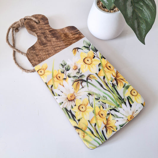 Daffodil Print Mango Wood Enamel Trivet Board