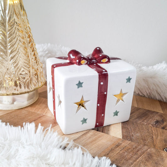 White & Red Bow LED Gift Ornament