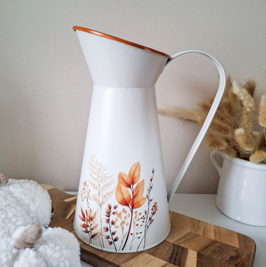Tall Autumn Leaf Tin Jug Vase