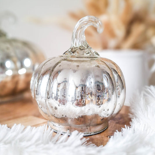 Small Silver Mirrored Glass Pumpkin