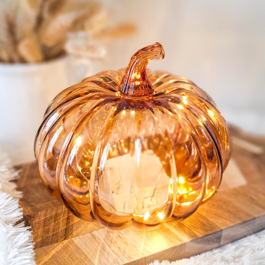 Orange Glass LED Pumpkin Ornament