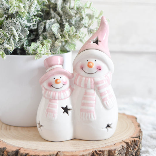 Pastel Pink Snowman Pair Ornament