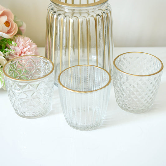 Gold Edge Clear Ridge Glass Tealight Holder