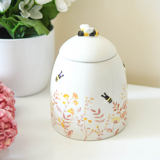 Pink Floral Bee Storage Pot