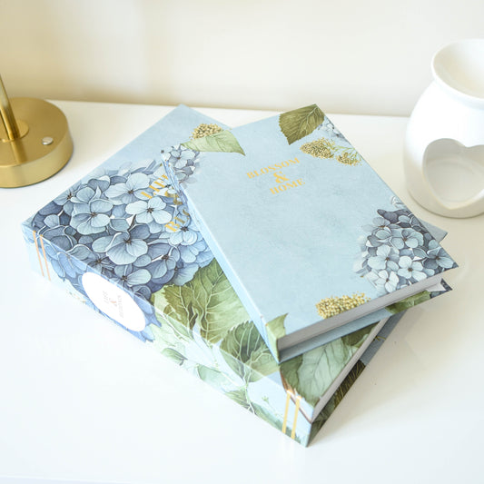 Blue Hydrangea Faux Book Storage Boxes - Set of 2