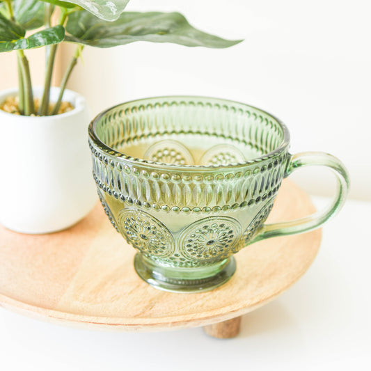 Green Pressed Glass Mug