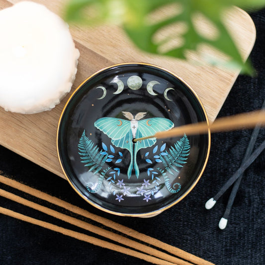 Luna Moth Black Ceramic Incense Plate