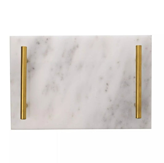 White Marble Tray with Gold Handles