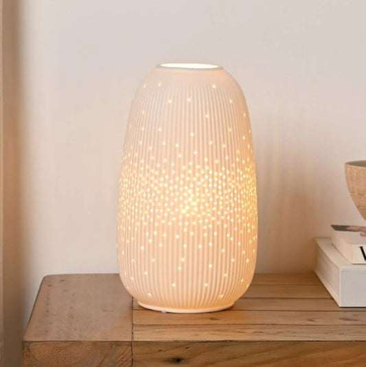 Matt White Ribbed Pinhole Ceramic Table Lamp