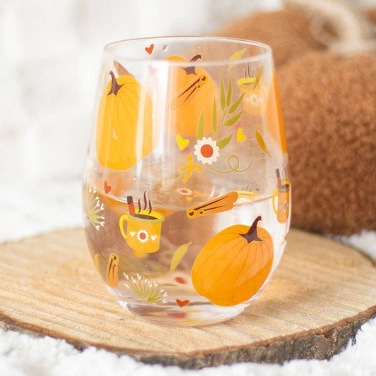 Autumn Days Pumpkin Print Stemless Glass