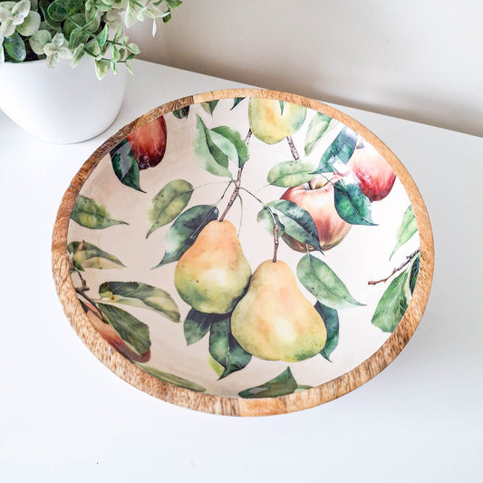 Apple & Pears Mango Wood Bowl