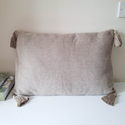 Taupe Tasselled Rectangular Cushion
