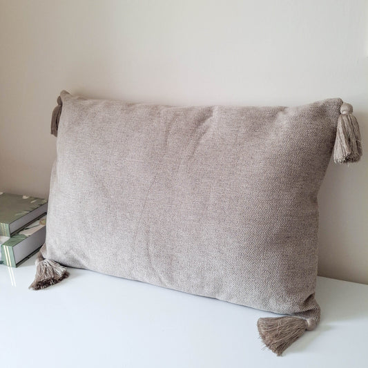 Taupe Tasselled Rectangular Cushion