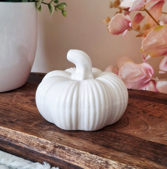 White Ribbed Ceramic Pumpkin