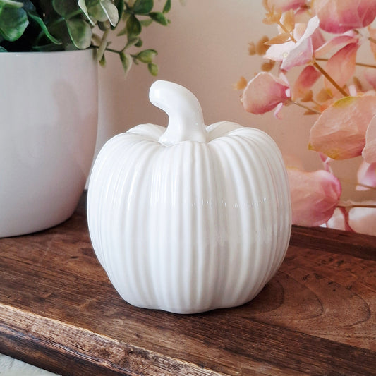 White Ribbed Ceramic Pumpkin