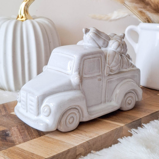 Glazed Ceramic Truck with Pumpkins Ornament