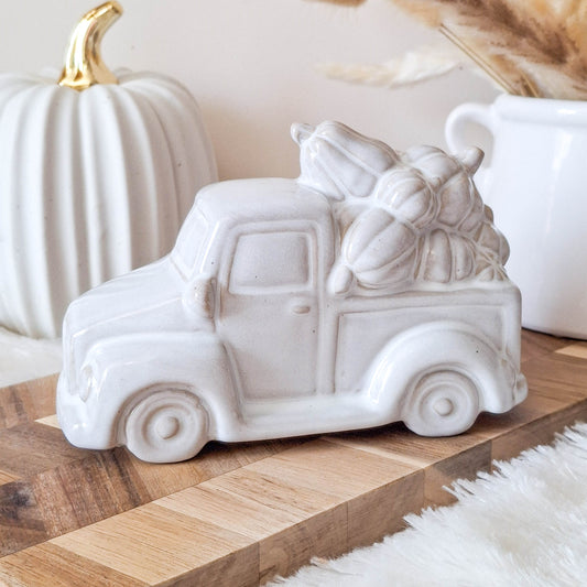 Glazed Ceramic Truck with Pumpkins Ornament