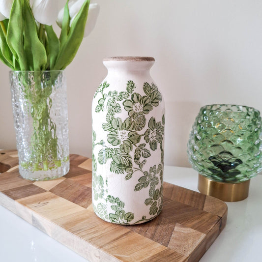 BACK JULY Green Clematis Crackle Bottle Vase