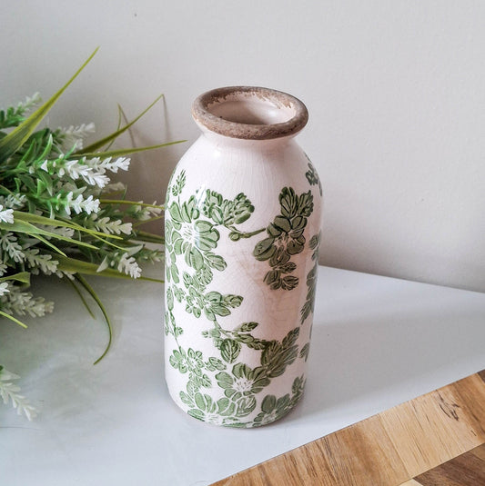 BACK JULY Green Clematis Crackle Bottle Vase