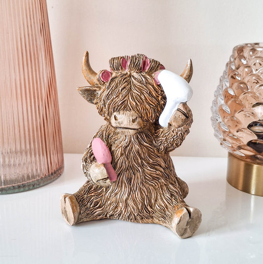 BACK AUGUST Hairdo Happy Highland Cow Figurine