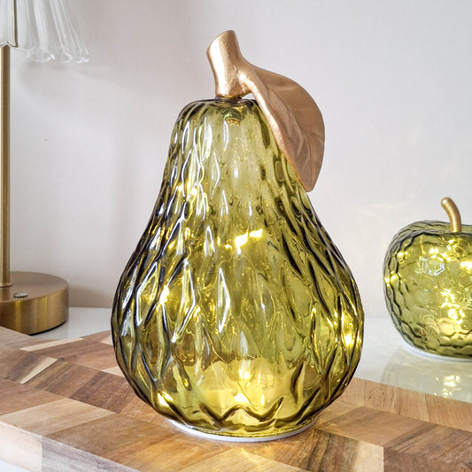 Green Glass LED Pear Ornament
