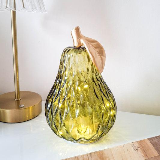 Green Glass LED Pear Ornament