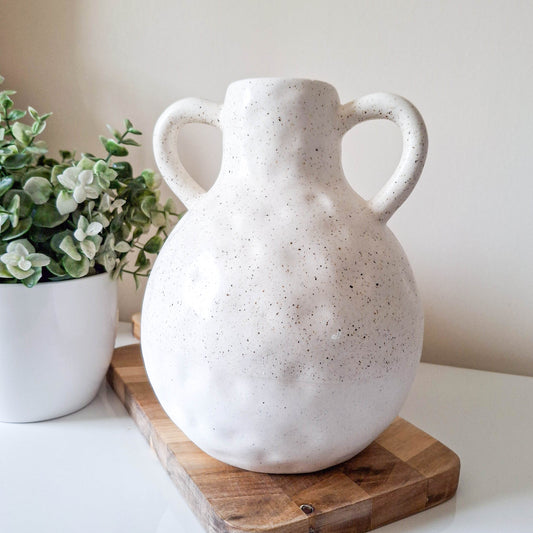 Cream Dimpled Vase with Handles