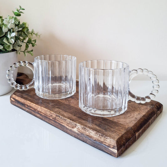 Clear Glass Beaded Design Mugs Set of 2