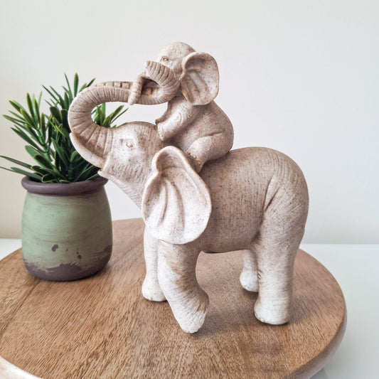 Naturecraft Elephant & Calf Sandstone Finish Figurine