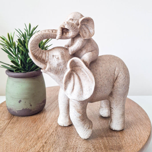 Naturecraft Elephant & Calf Sandstone Finish Figurine