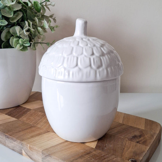 White Acorn Storage Pot