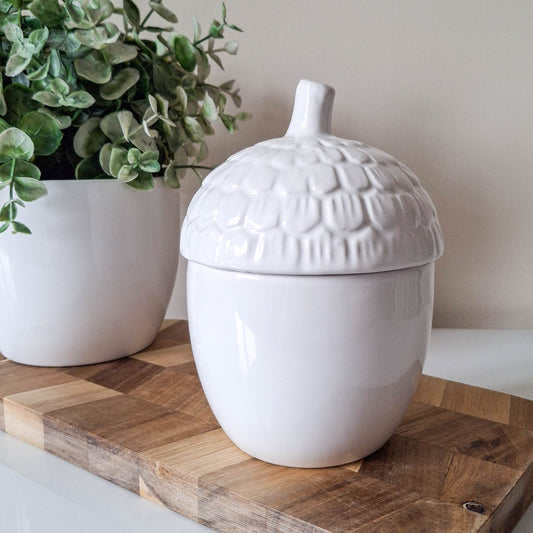 White Acorn Storage Pot