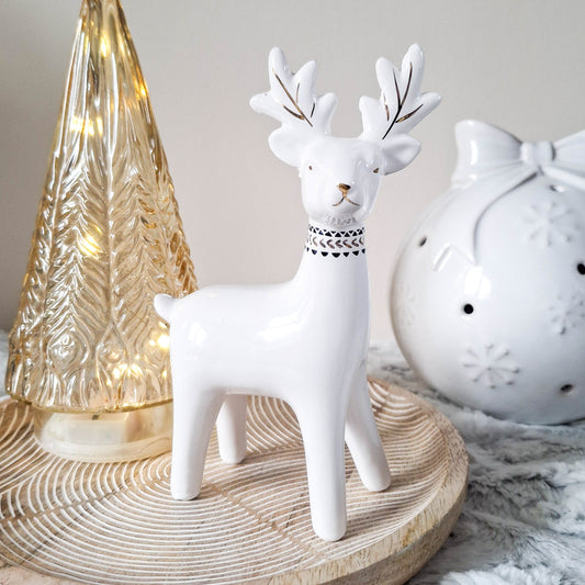 White Ceramic Reindeer Ornament