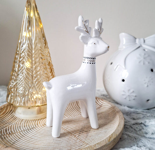 White Ceramic Reindeer Ornament