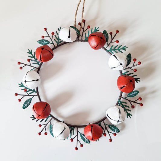 Red & White Metal Bell Wreath Decoration