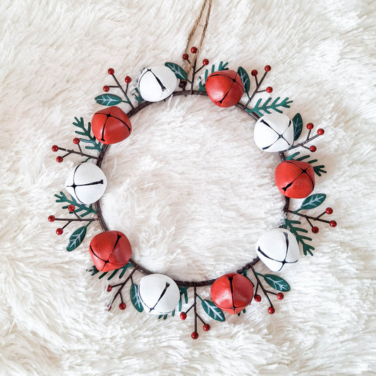 Red & White Metal Bell Wreath Decoration