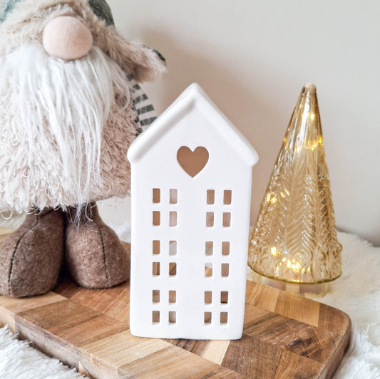 White Ceramic Heart LED House