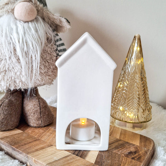White Ceramic Heart LED House