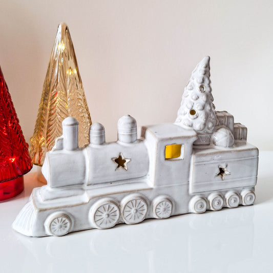 Ceramic Train with Christmas Tree Ornament