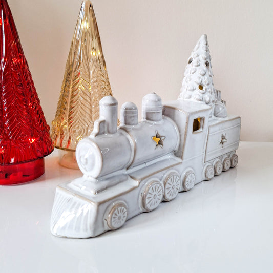 Ceramic Train with Christmas Tree Ornament