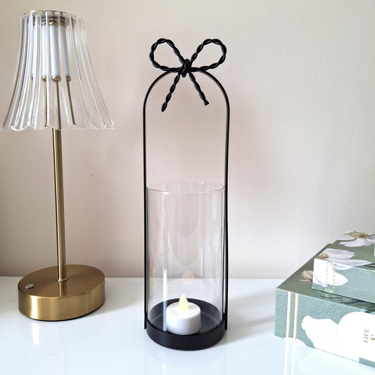 Small Black Metal Candle Holder with Bow