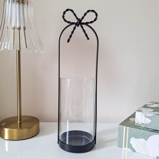 Small Black Metal Candle Holder with Bow