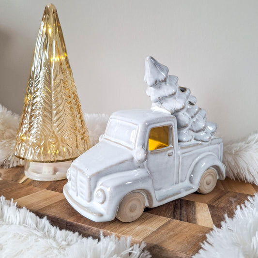 Glazed Ceramic Car with Christmas Tree