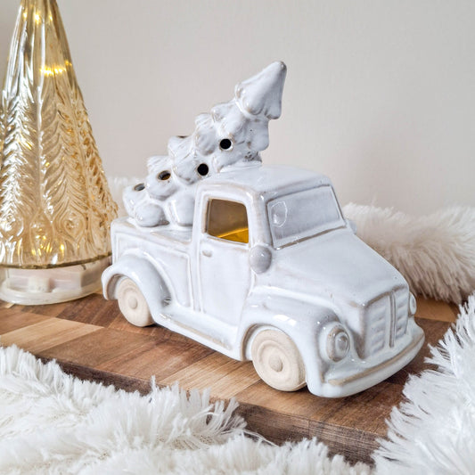 Glazed Ceramic Car with Christmas Tree