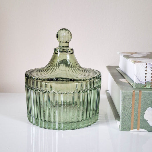Vintage Green Glass Trinket Pot