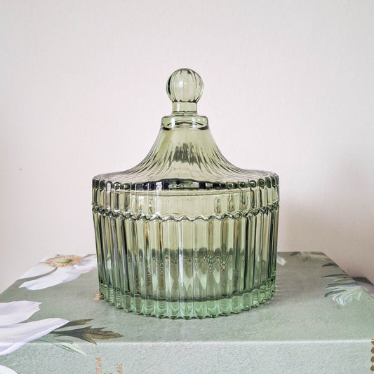 Vintage Green Glass Trinket Pot