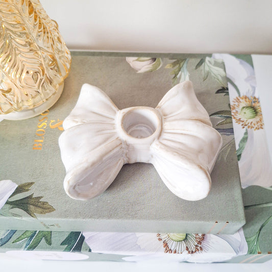 Natural Double Bow Taper Candle Holder