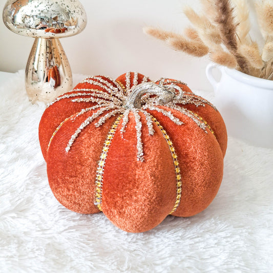 Orange Velvet & Gold Jewelled Pumpkin
