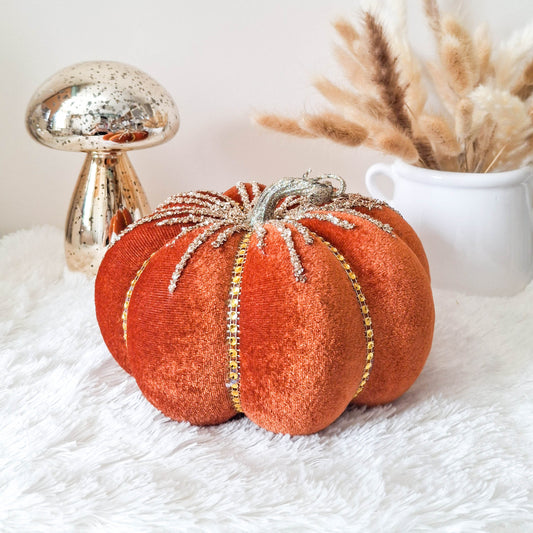 Orange Velvet & Gold Jewelled Pumpkin